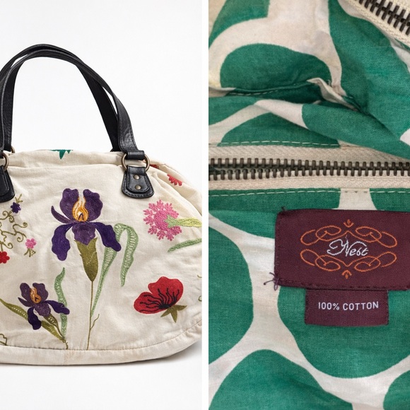 Vintage Y2K Anthropologie Nest Floral Embroidered Canvas Weekender Bag Boho Tote - Picture 2 of 4